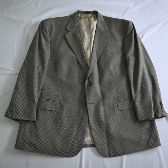 Vtg Stafford 50R Gold Houndstooth 100% Wool Men Blazer Jacket Sport Coat
